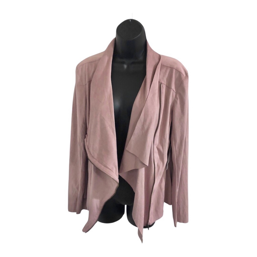 Blush pink faux suede cowlneck style shawl collar zip front shacket size Large